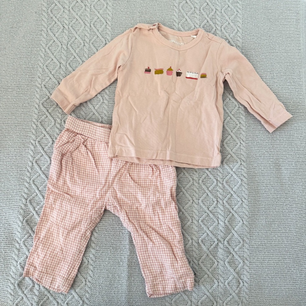 Imps & Elfs Light Pink Sweet Cakes Top and Gingham Pants Set